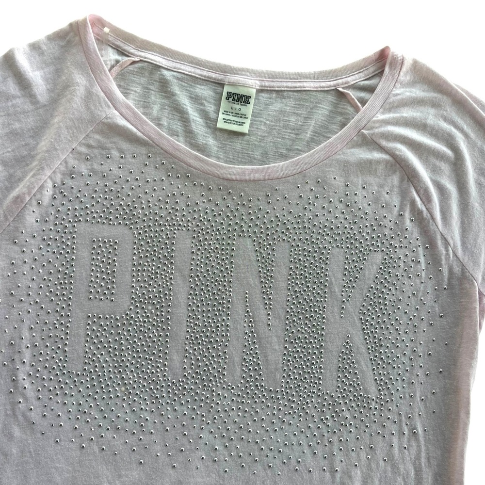 PINK Victoria's Secret Womens L Light Pink Rhinestone Bling Long Sleeve Top FLAW